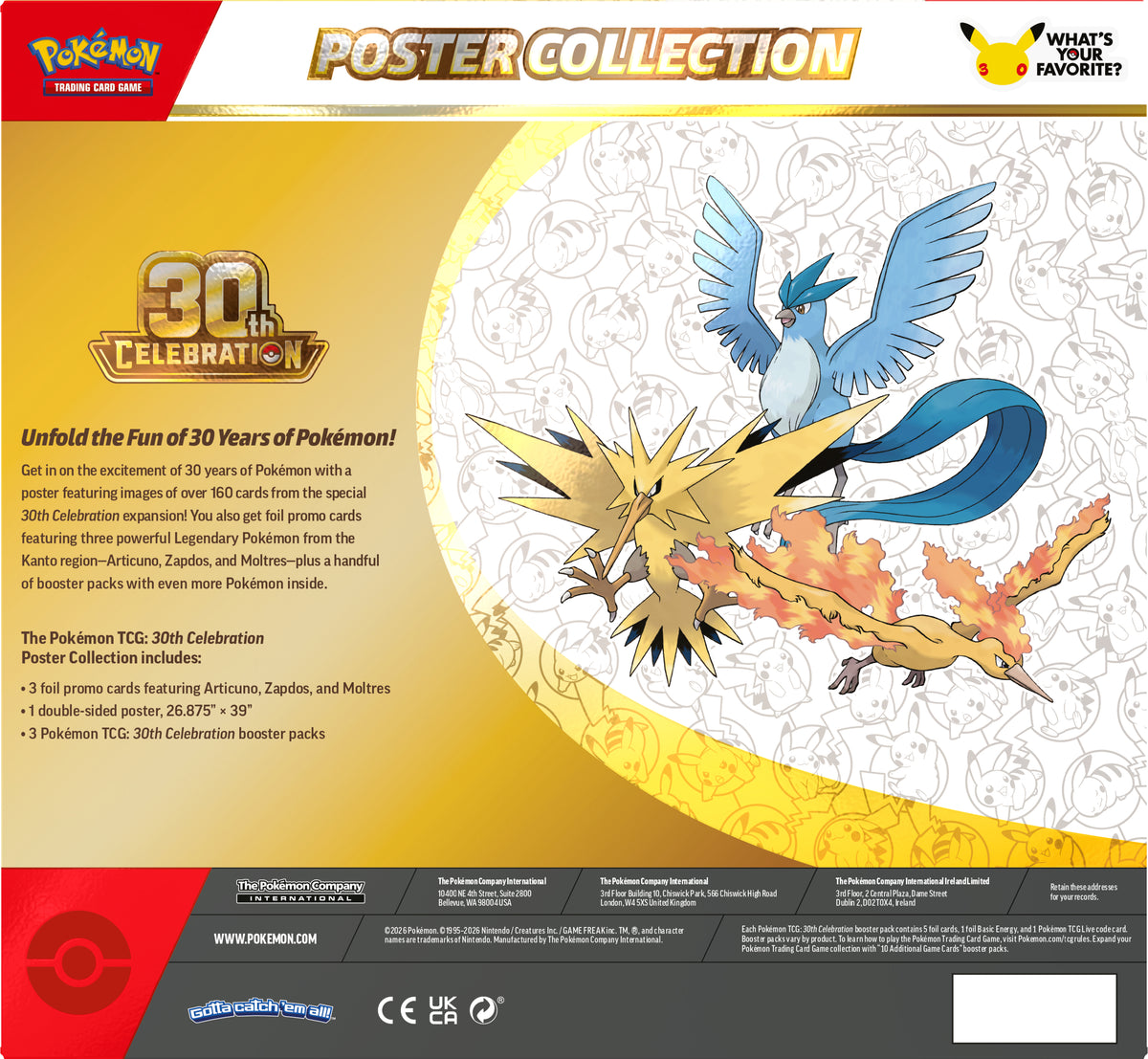 Pokemon Mega Evolution: 30th Celebration - Poster Collection Box - Plakat - 3 Promokort - 3 Boosters