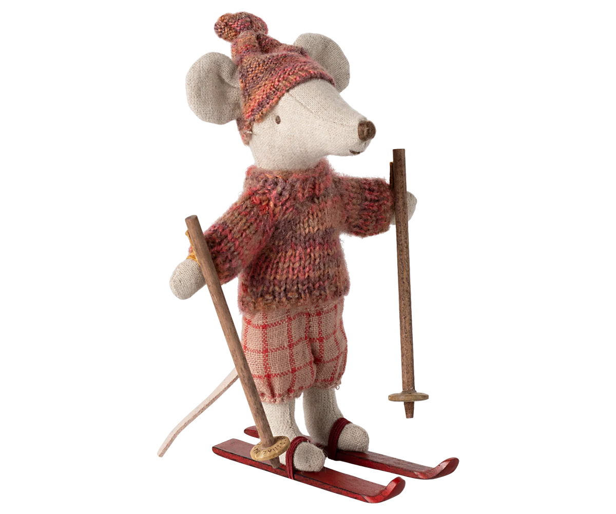 Maileg Vintermus med ski - Storesøster - Rosa