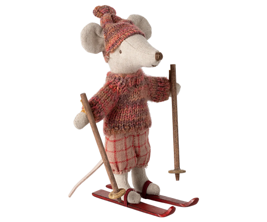 Maileg Vintermus med ski - Storesøster - Rosa