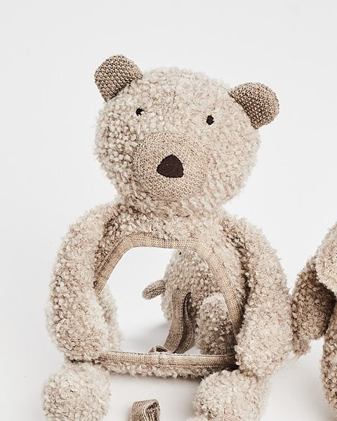 Aktivitets bamse m. spejl - uld bouclé - natur