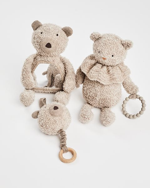 Aktivitets bamse m. spejl - uld bouclé - natur