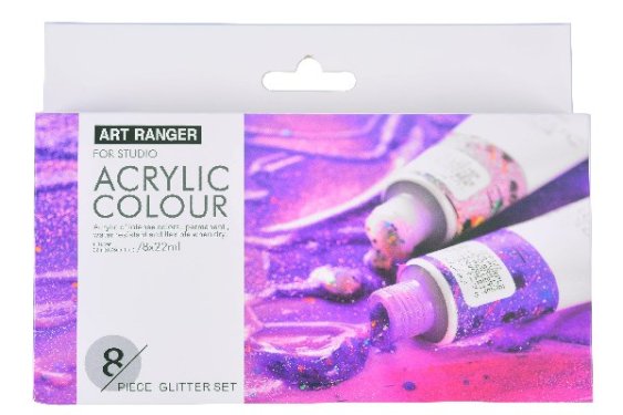 Art Ranger Akrylmaling sæt 8stk. 22ml glitter farver