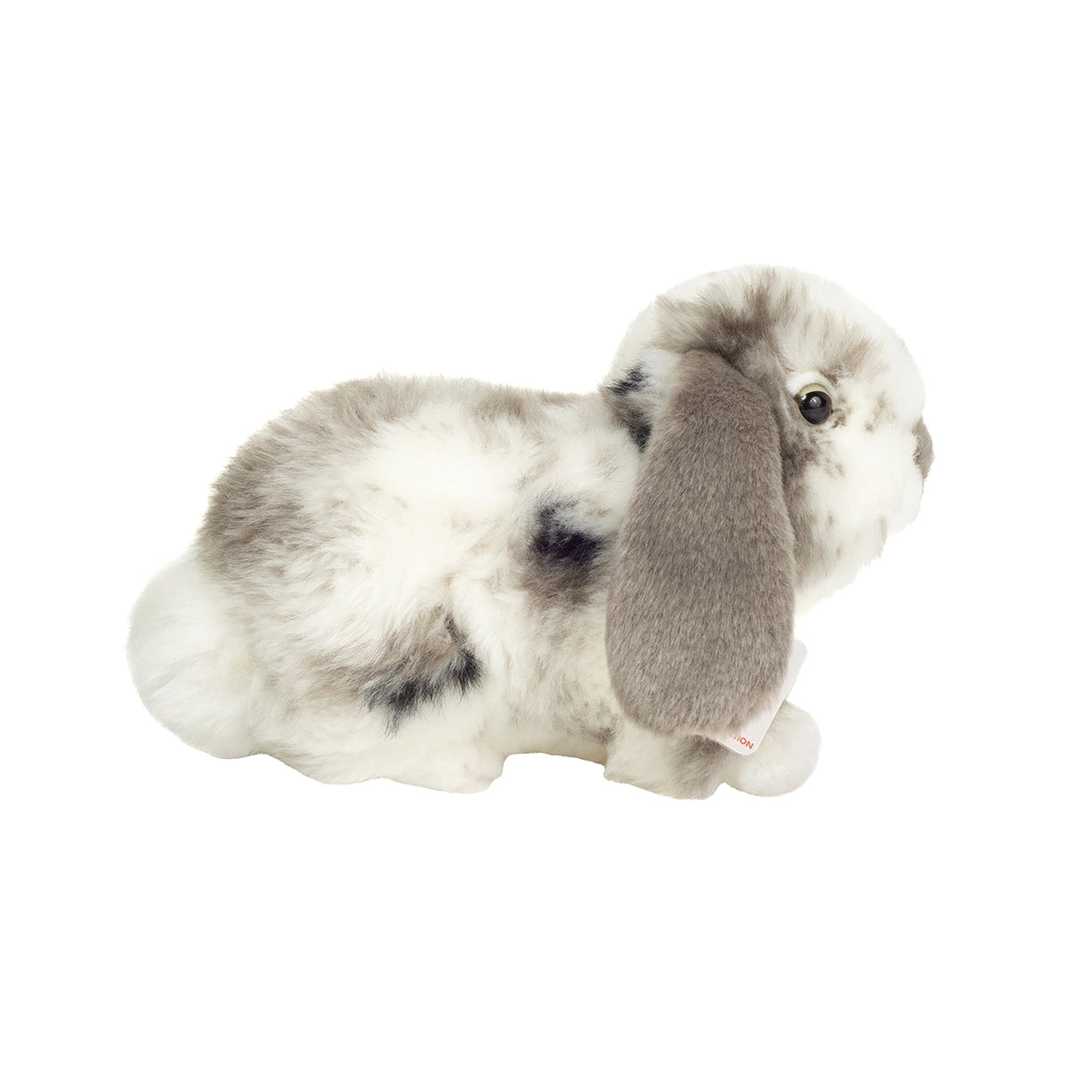 Bamse Kanin - dværgvædder gråhvid plettet - 23 cm