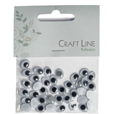 Rulleøjne oval pålim. 10mm 40stk. sort/hvid