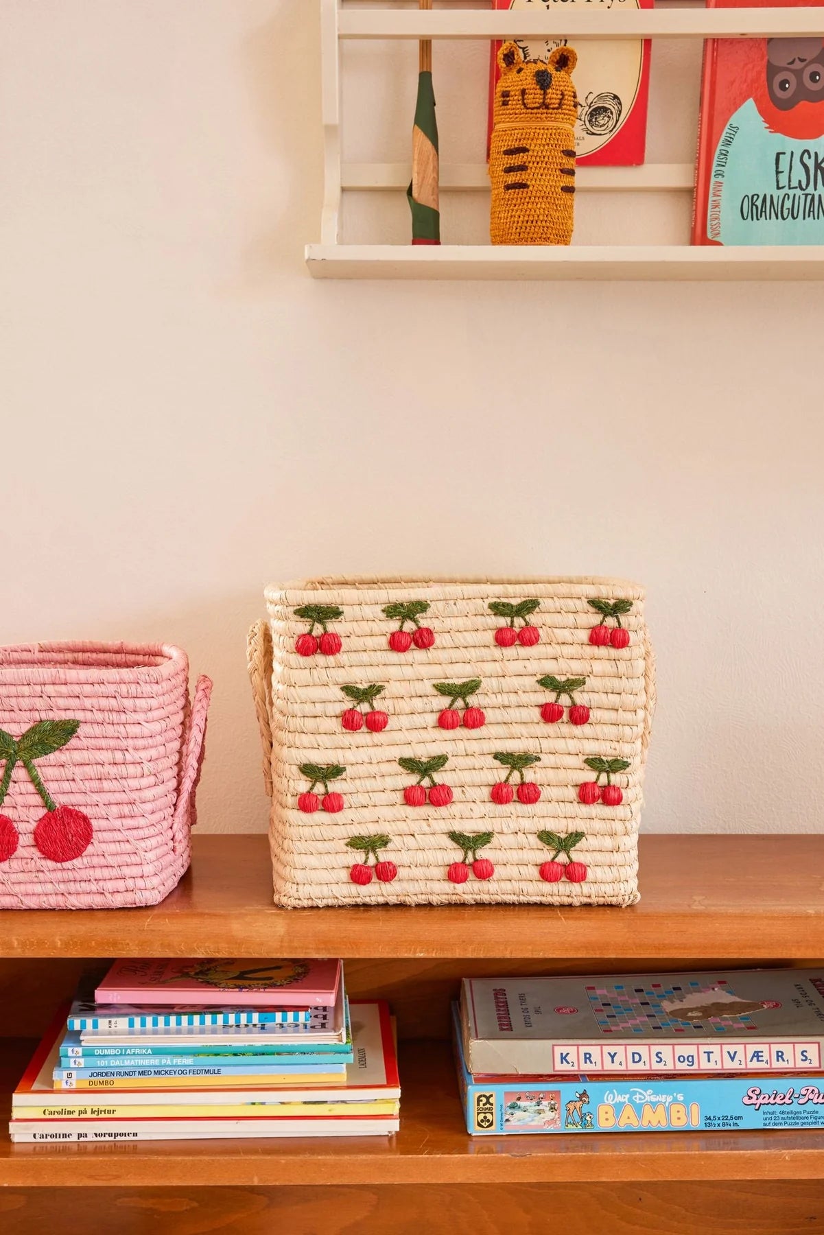 Firkantet Raffia Kurv - Natur - Small Cherries