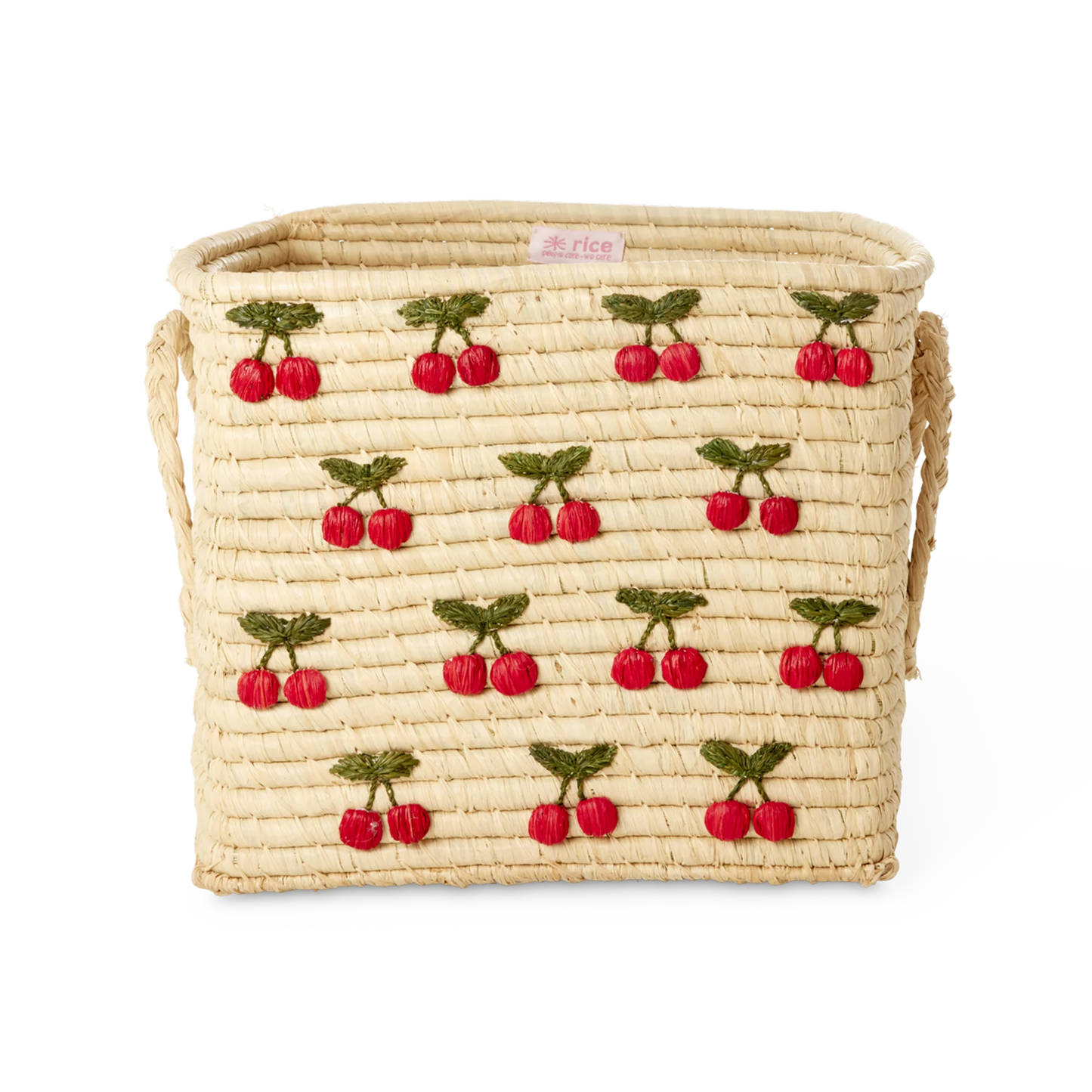 Firkantet Raffia Kurv - Natur - Small Cherries
