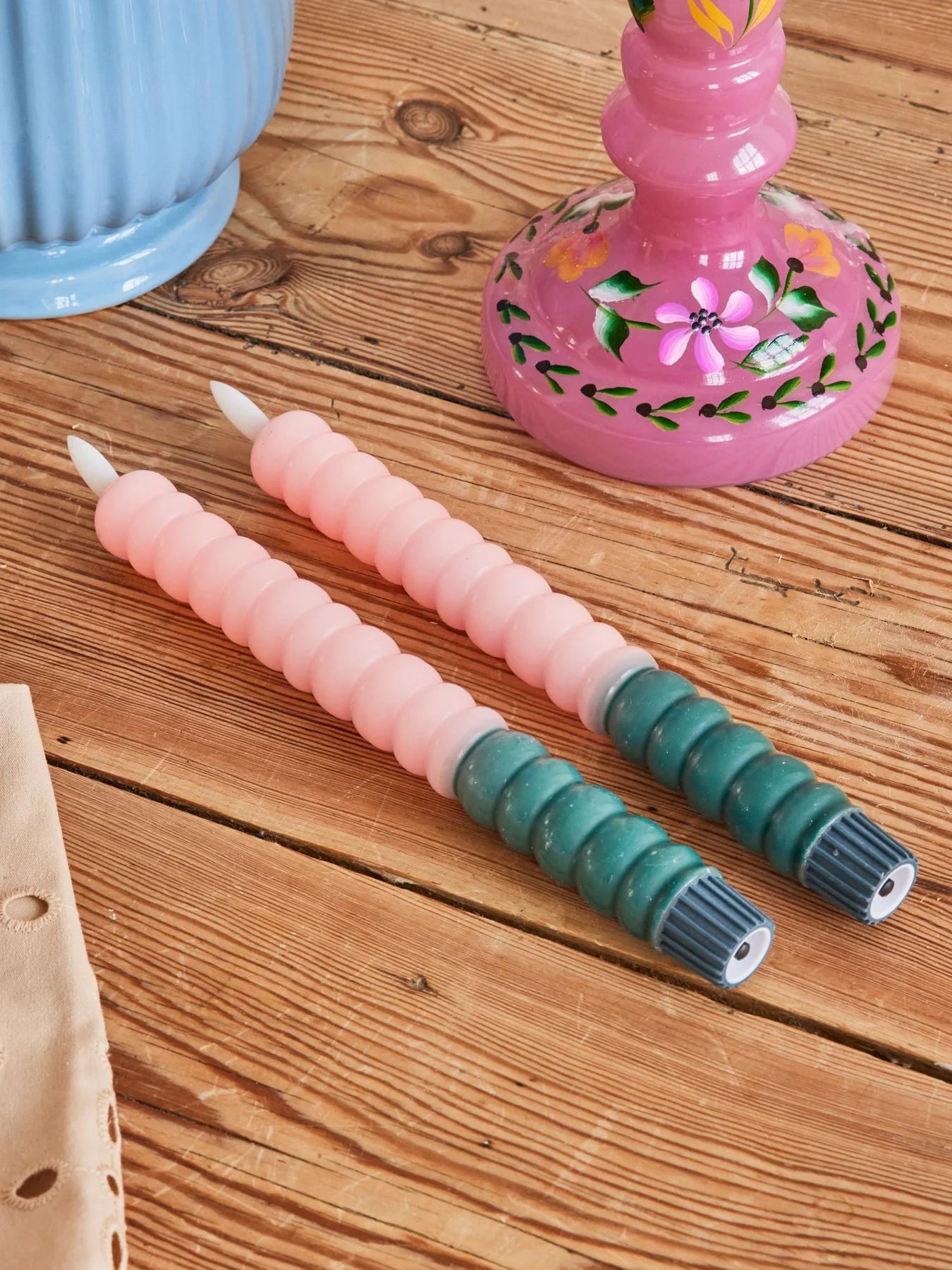 LED Stearinlys - Pink/Grøn - 2-pak