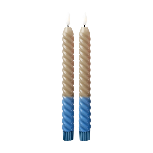 LED Stearinlys - Sand/ Blå - 2-pak