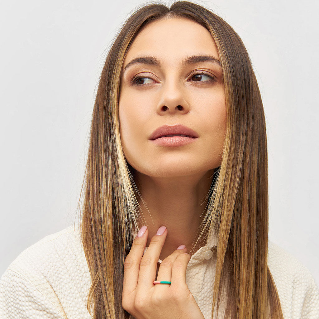 Fingering - Double Color Ring - Light Green - Burnt Coral