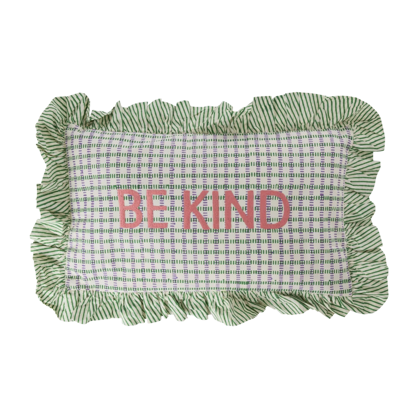Pude - Square Cotton Cushion - Be Kind - Soft Green