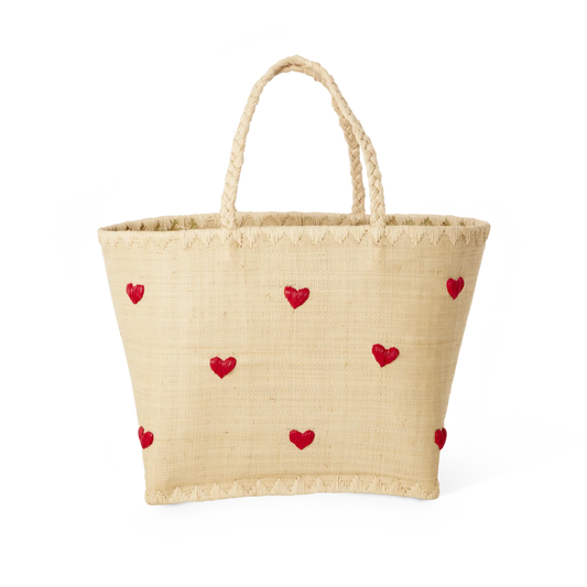 Lille Raffia Taske - Natur - Hjerter