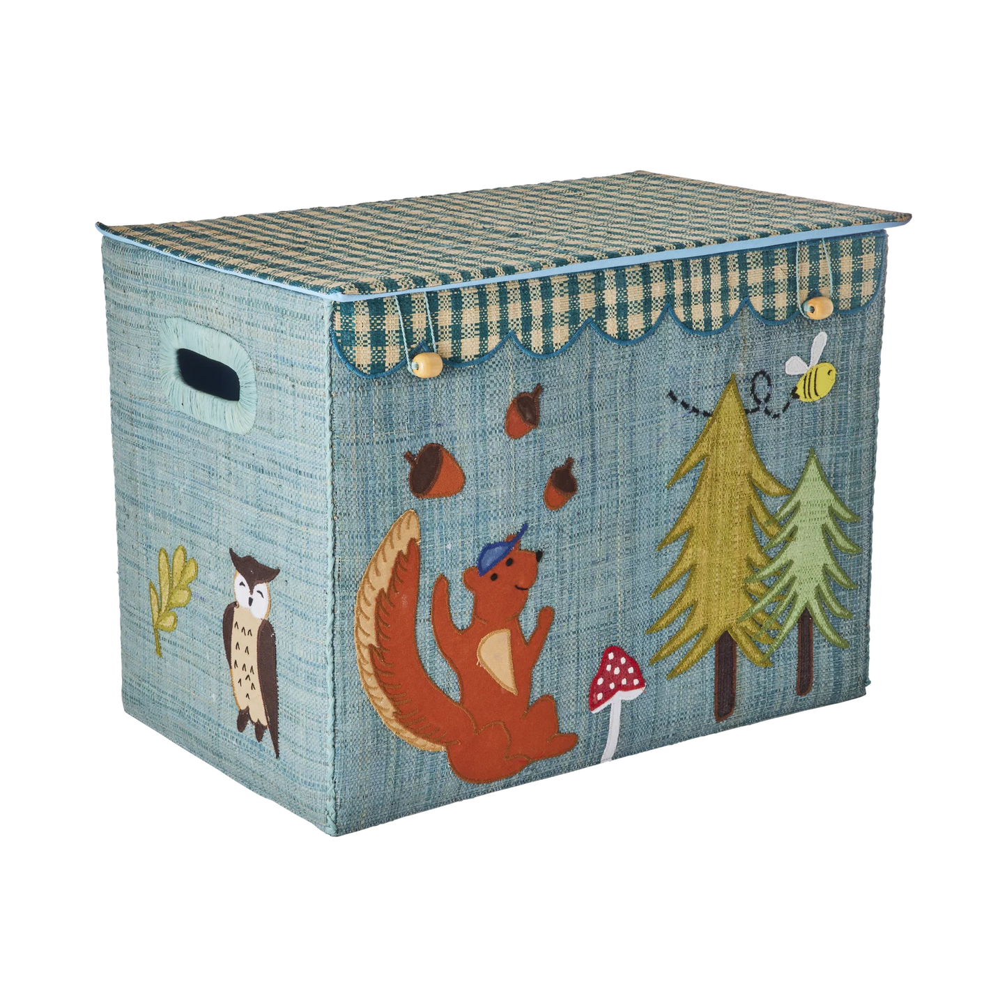 Stor Raffia Opbevaringskurv - Blå - Happy Forest Theme - Sammenklappelig