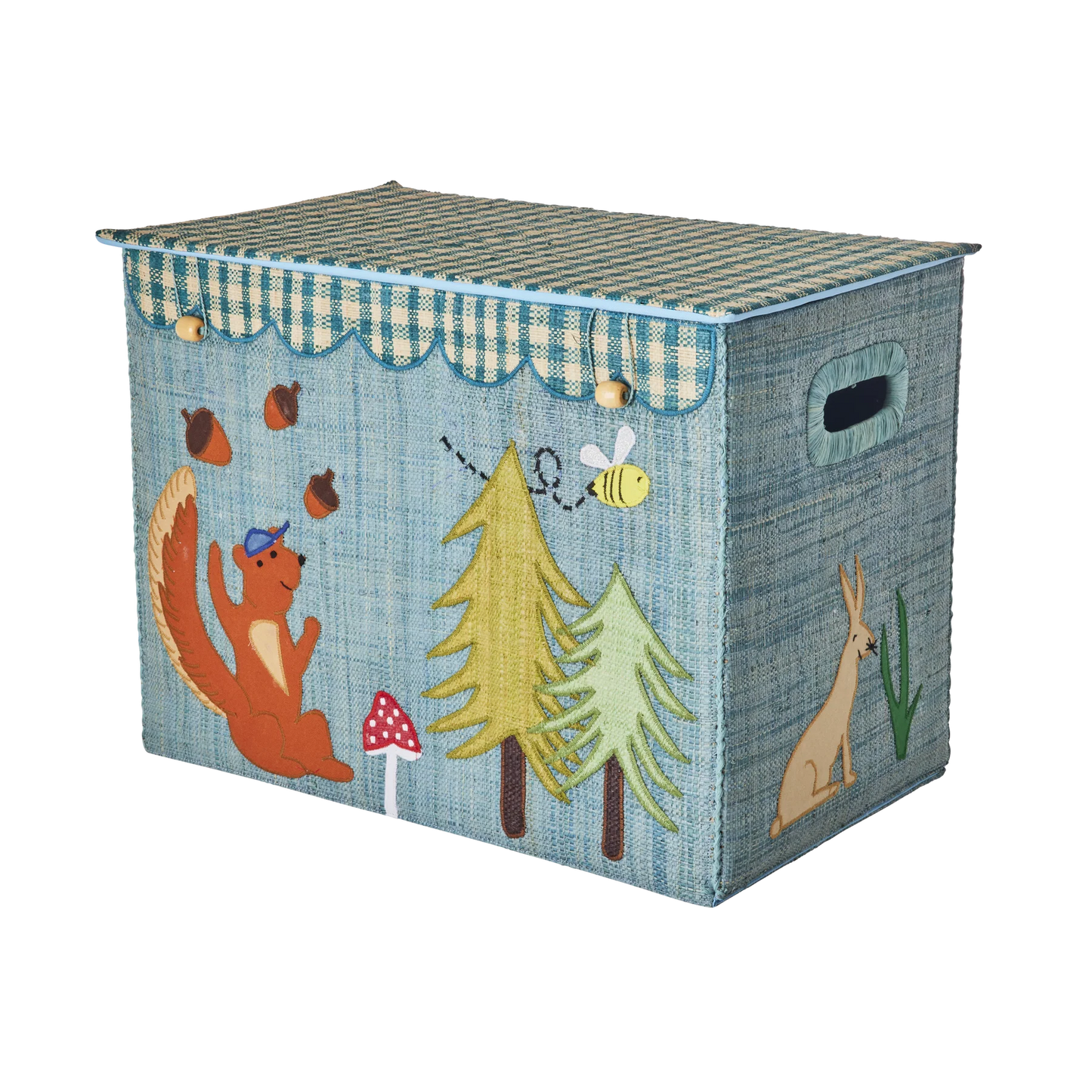 Stor Raffia Opbevaringskurv - Blå - Happy Forest Theme - Sammenklappelig