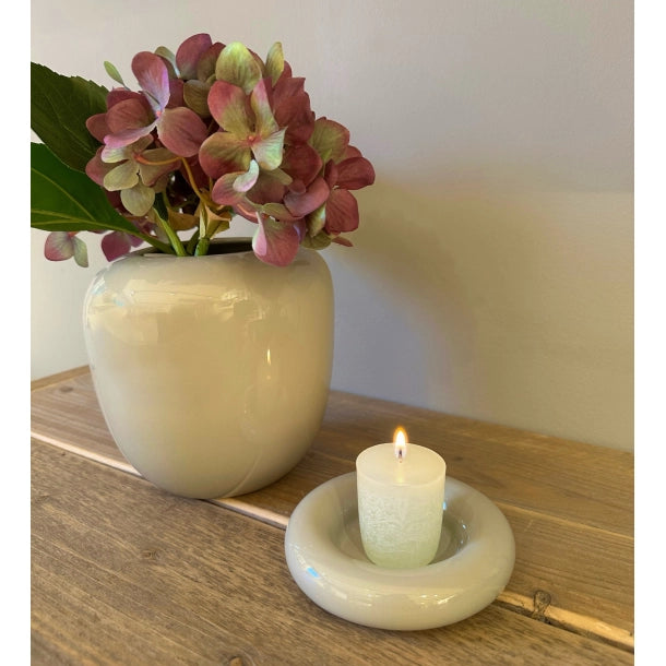 Ania ring votive-/ lysestage og skål - Glossy sand D11 x H2,5 cm