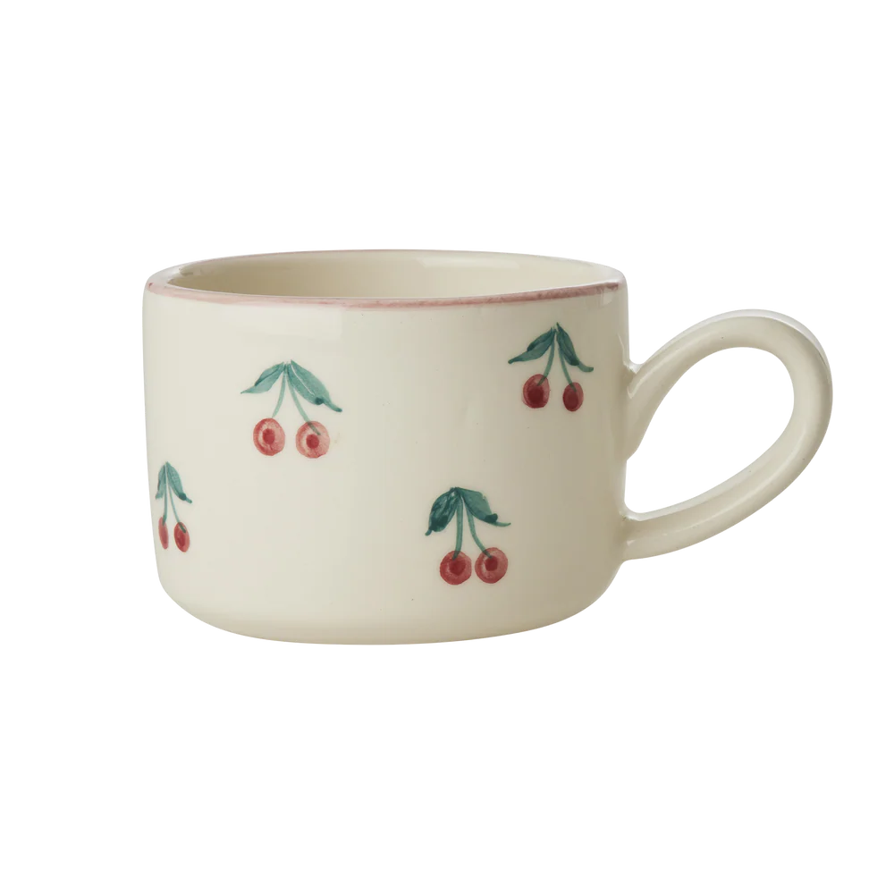 Rice Keramik Cappuccino Kop - Off White - Hand-painted Cherries