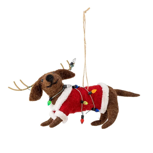 Monty Julehund m lyskæde -  ophæng - uld