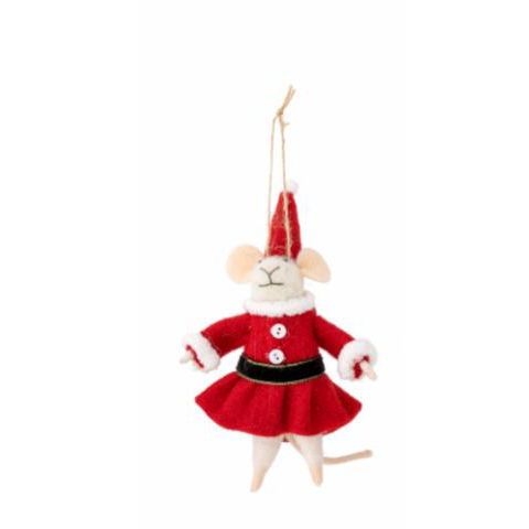 Peo Ornament - Musse-ophæng - Hvid m juledragt - Uld