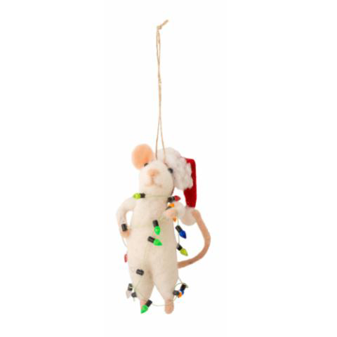 Peo Ornament - Musse-ophæng - Hvid m lyskæde - Uld