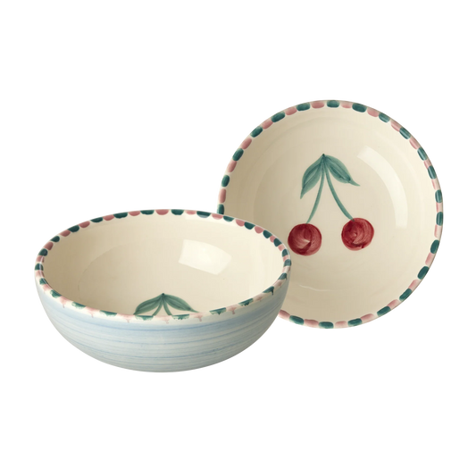 Keramik Skål - Lys Blå - Hand-painted Cherry