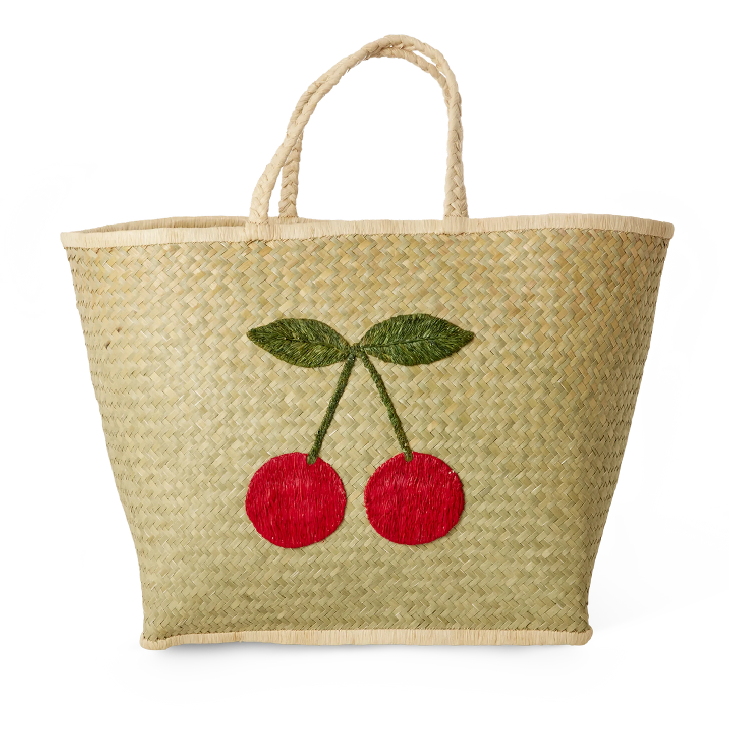 Rice Stor Raffia Taske - Natur - Kirsebær
