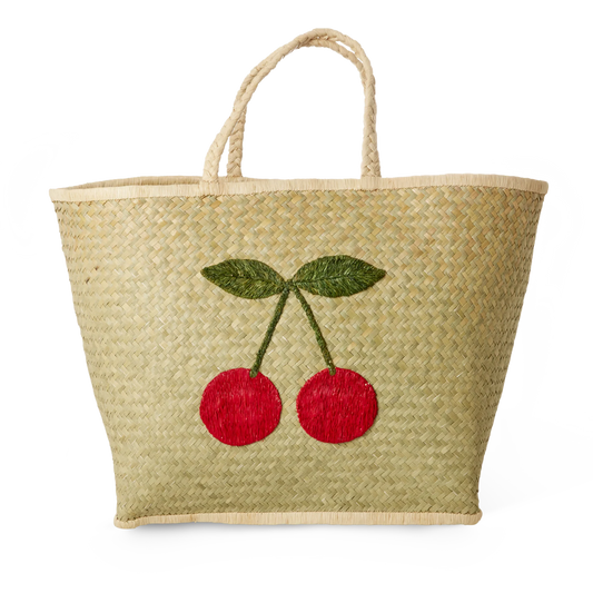 Rice Stor Raffia Taske - Natur - Kirsebær