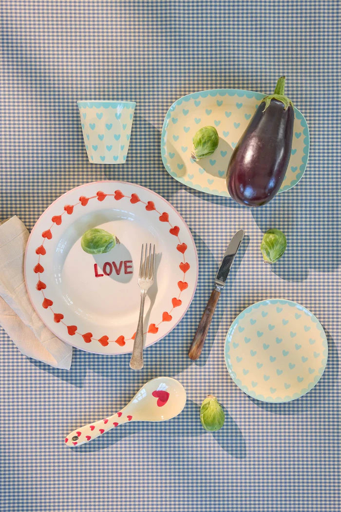 Rice Lille Rektangulær Sidetallerken - Mint - Favorite Hearts Print