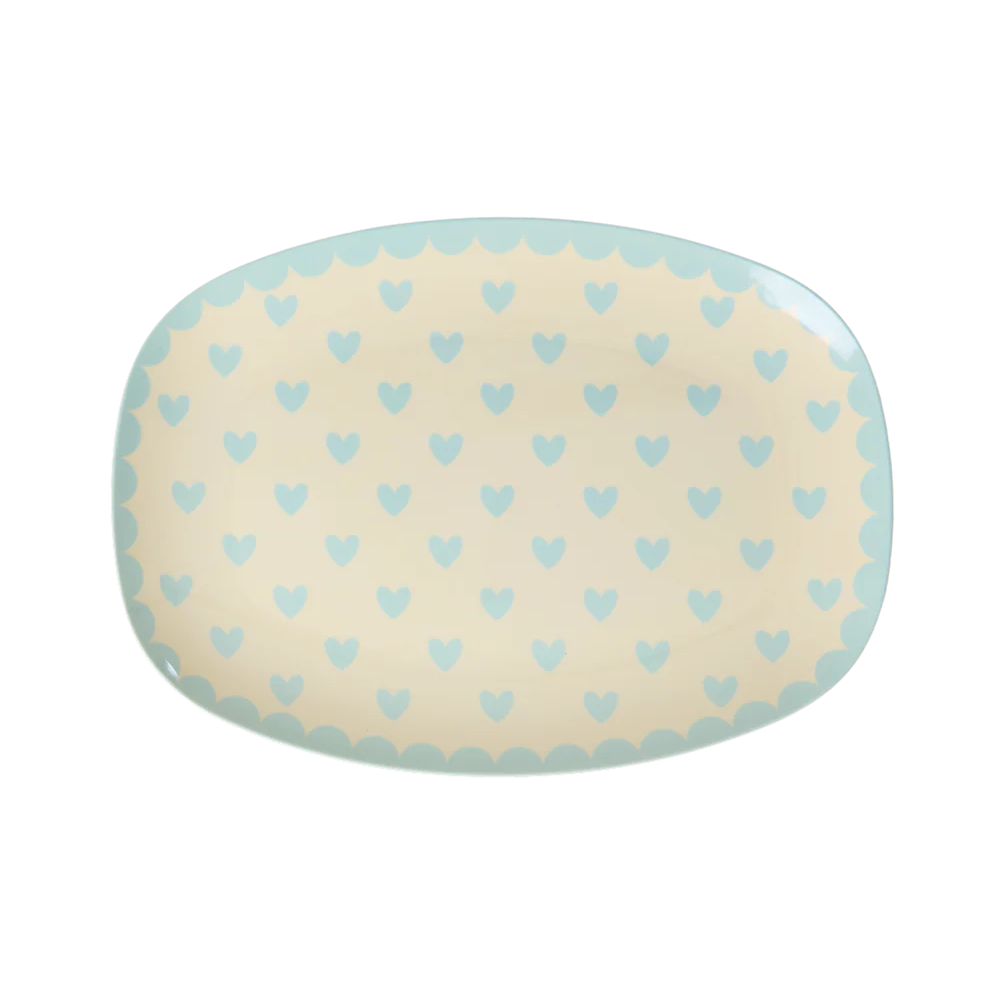 Rice Lille Rektangulær Sidetallerken - Mint - Favorite Hearts Print