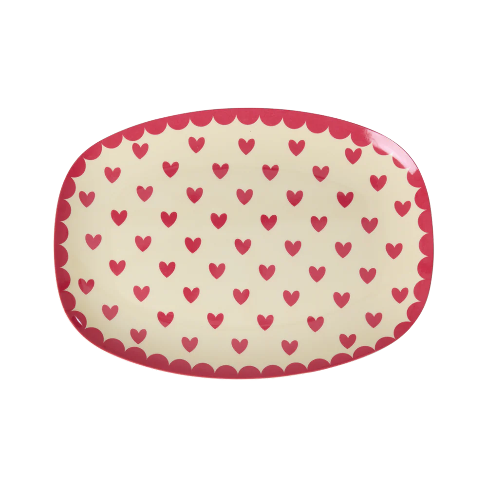 Rice Lille Rektangulær Sidetallerken - Rød - Favorite Hearts Print