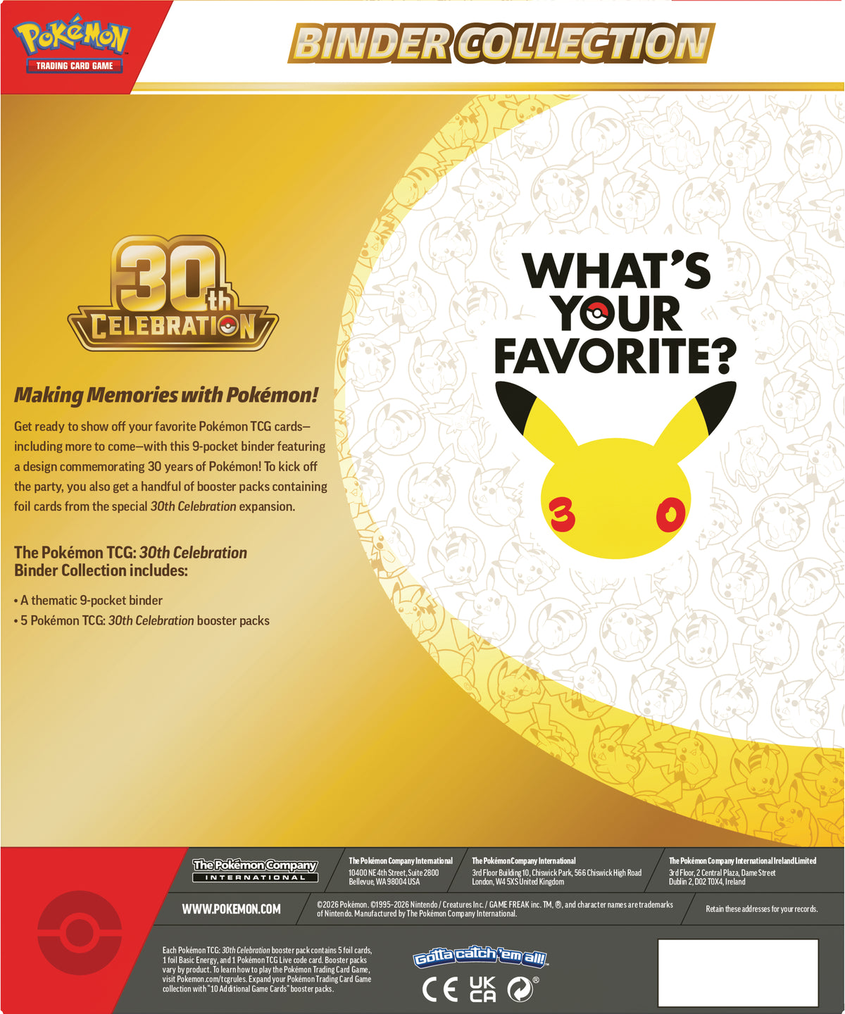 Pokemon Mega Evolution: 30th Celebration - Binder Collection - 9-Pocket Mappe + 5 Boosters