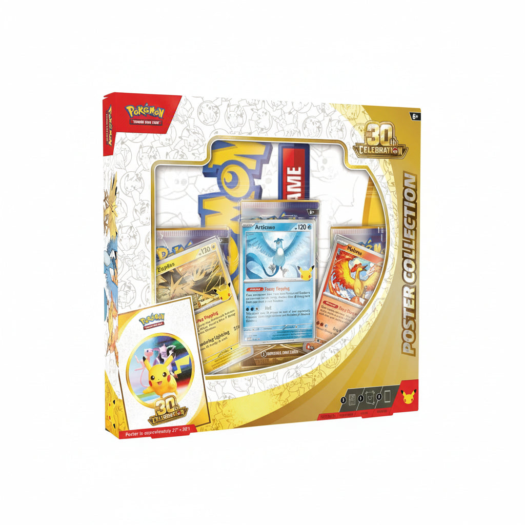Pokemon Mega Evolution: 30th Celebration - Poster Collection Box - Plakat - 3 Promokort - 3 Boosters