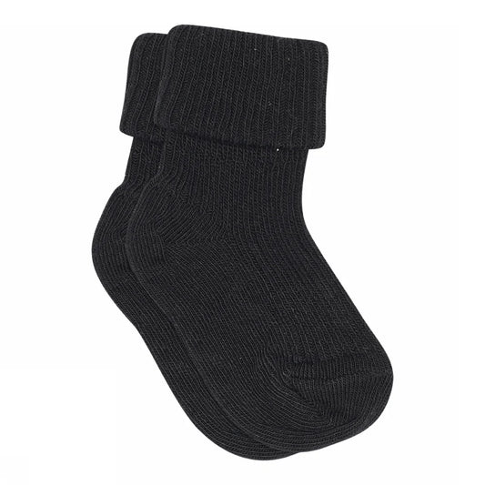 Wool rib baby socks - Black