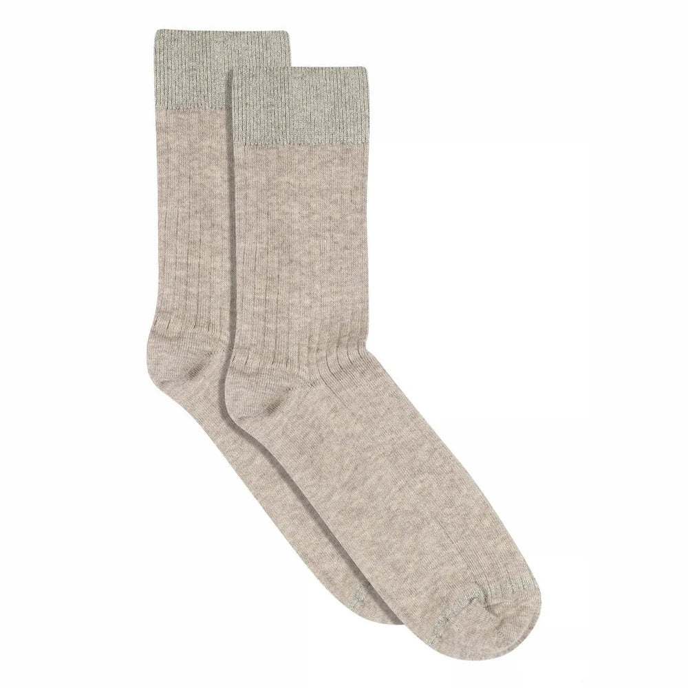 Erina wool rib socks - Light Brown Melange