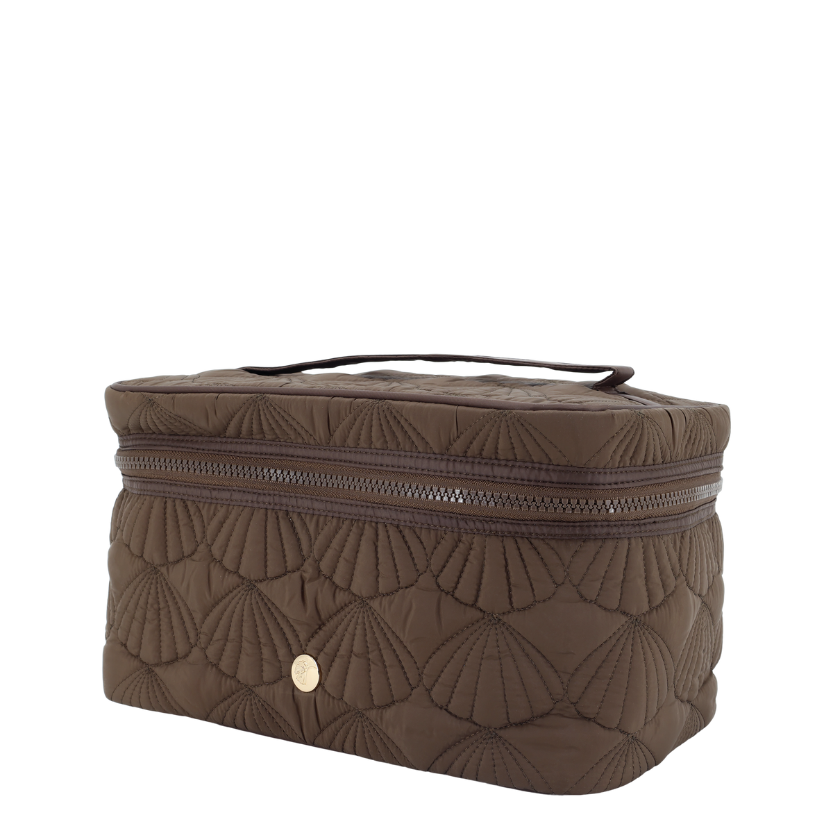 Toilettaske m. quiltet muslingemønster - Coffee - H17/L27/B17 cm