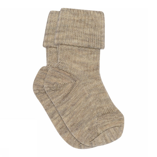 Wool rib baby socks - Light Brown Melange