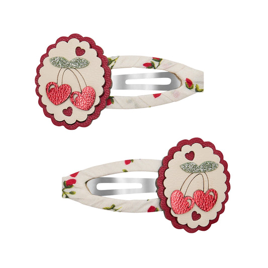 2 hårspænder - Scallop Framed Cherries Mon Cheri - Mimi & Lula