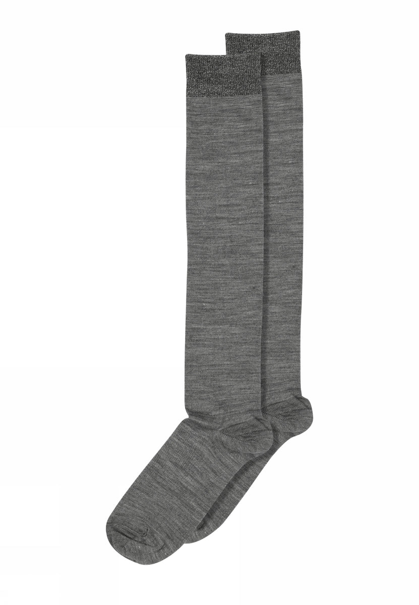 Wool/silk knee socks - Medium Grey Melange