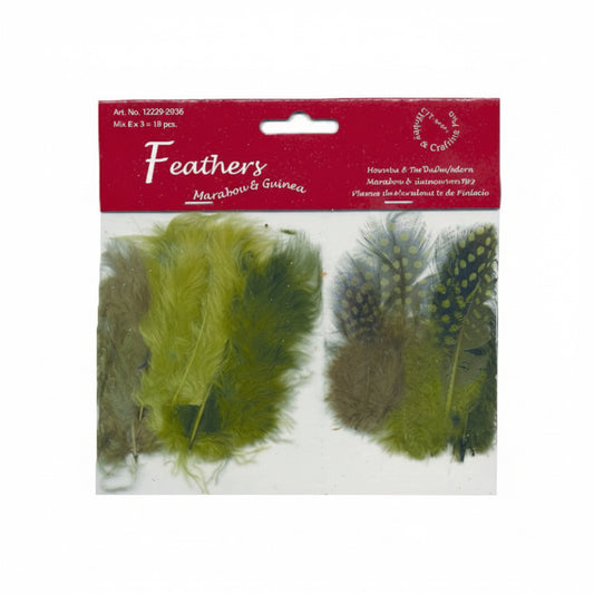 Fjer mix 18stk -  grønne nuancer