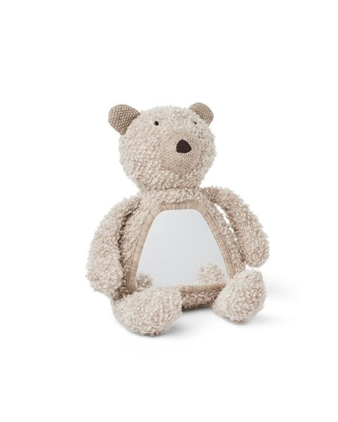 Aktivitets bamse m. spejl - uld bouclé - natur