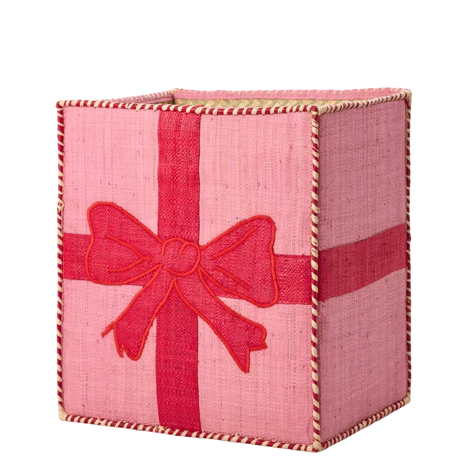 Raffia Opbevaringshus - Kurv med sløjfe - Gave - Pink