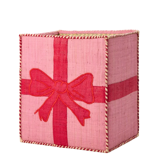 Raffia Opbevaringshus - Kurv med sløjfe - Gave - Pink