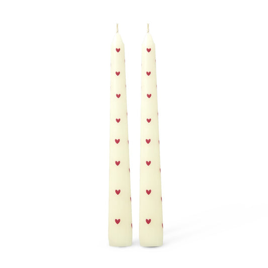 Paraffinvoks Stearinlys - Creme - Heart Print - 2-pak