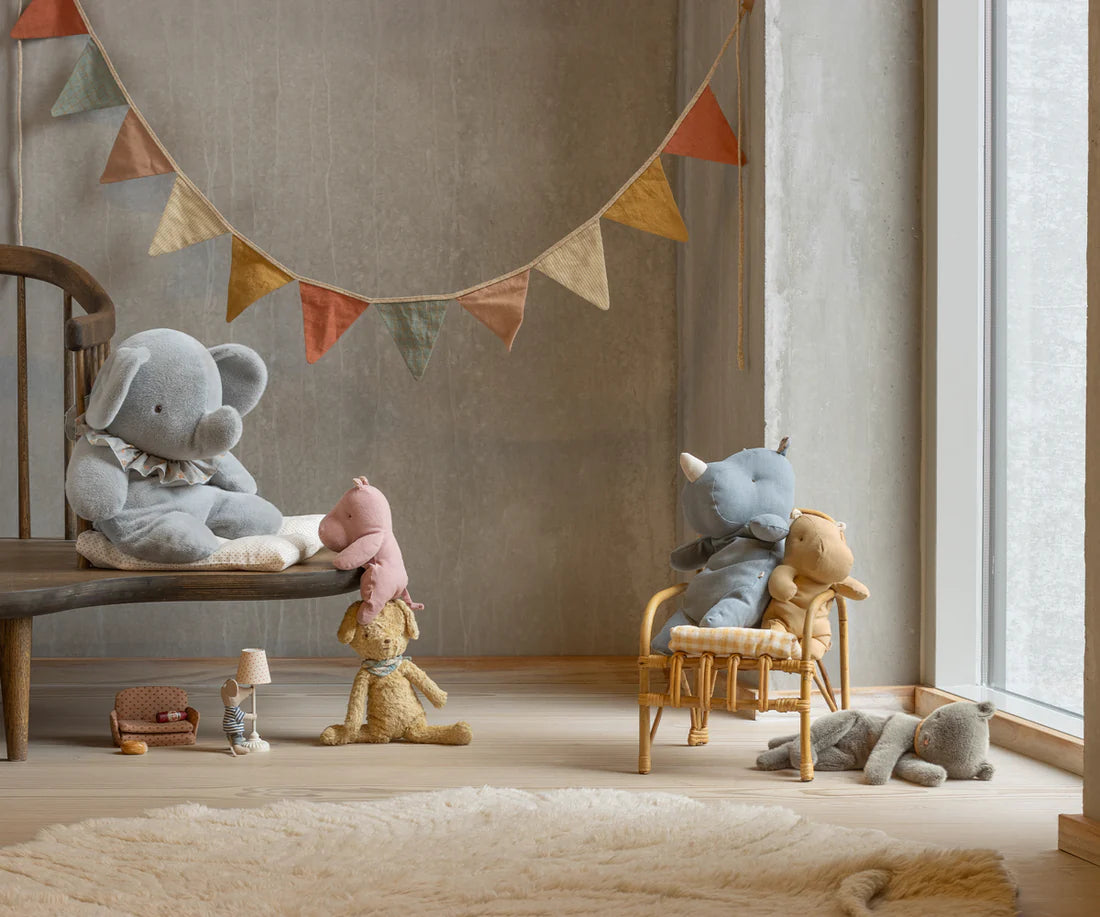 Maileg Plys elefant, Stor - Blå/grå