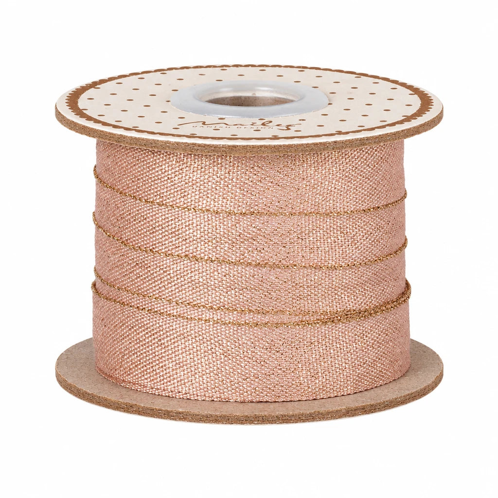 Maileg gavebånd, 13 mm, 10 m - Lys Rosa/Guld