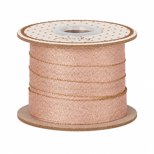 Maileg gavebånd, 13 mm, 10 m - Lys Rosa/Guld