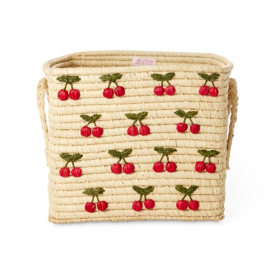 Firkantet Raffia Kurv - Natur - Small Cherries