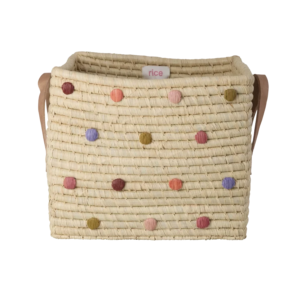 Firkantet Raffia Kurv - Natur - dots