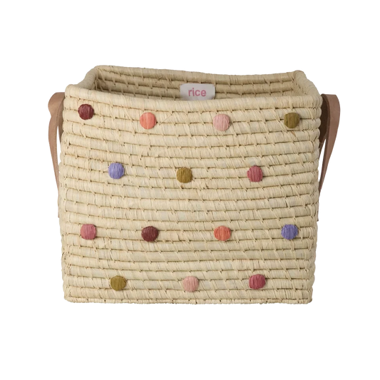 Firkantet Raffia Kurv - Natur - dots