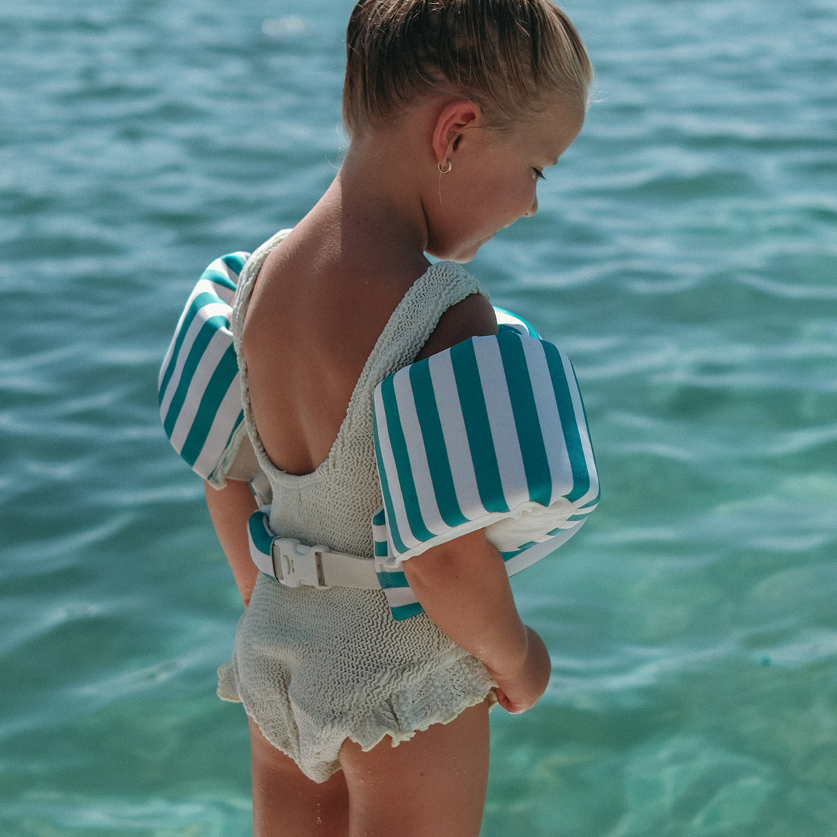 Svømmevest med vinger 3-6 - Poppy the Peach Green stripe