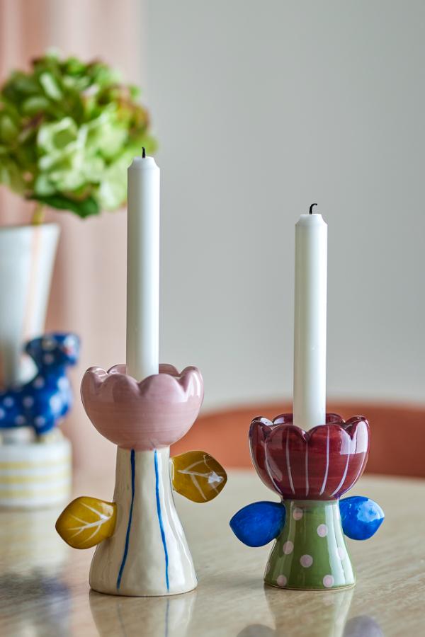 Florita Votive & Candle Holder Blomst - Mørk Rød -  Stentøj