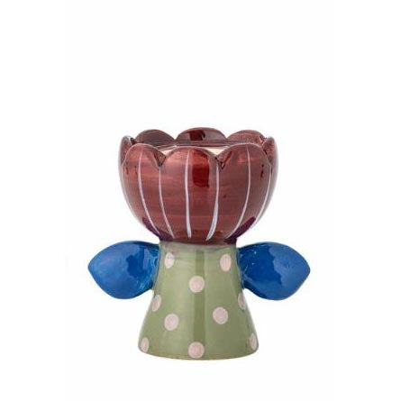 Florita Votive & Candle Holder Blomst - Mørk Rød -  Stentøj